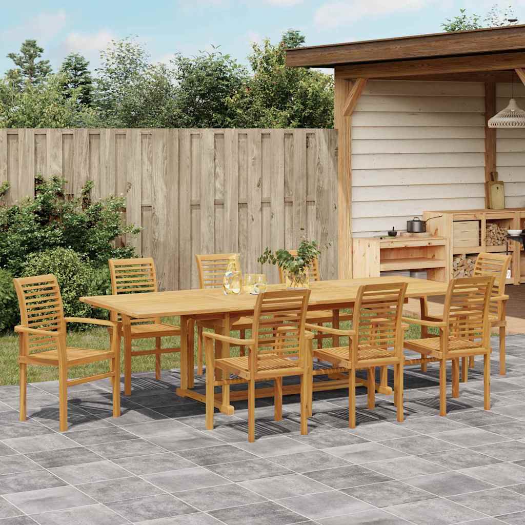 Garten Essgruppe 9 pcs Braun Massivholz Teak