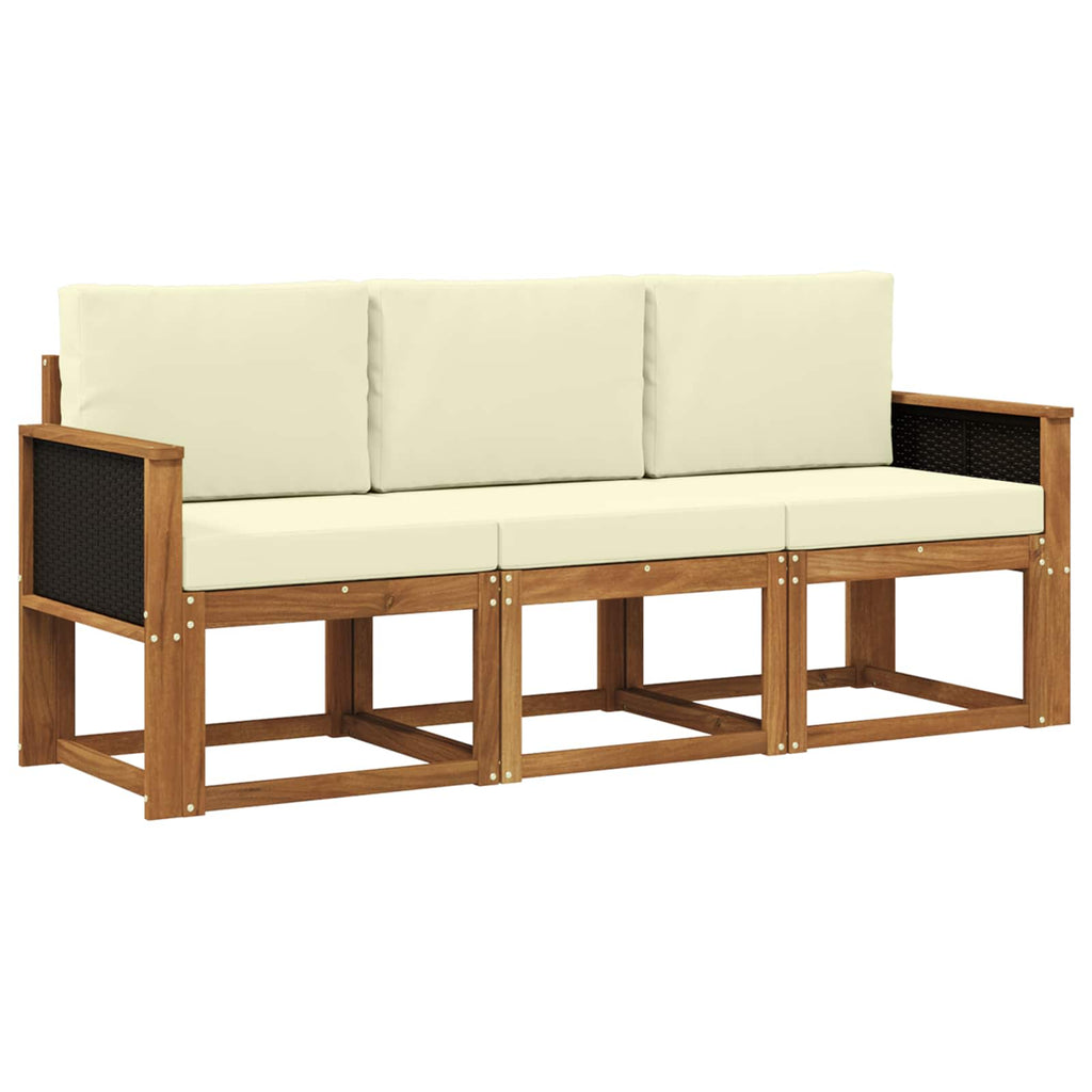 Outdoor-Sofagarnitur mit Kissen 3 pcs Natur und Creme