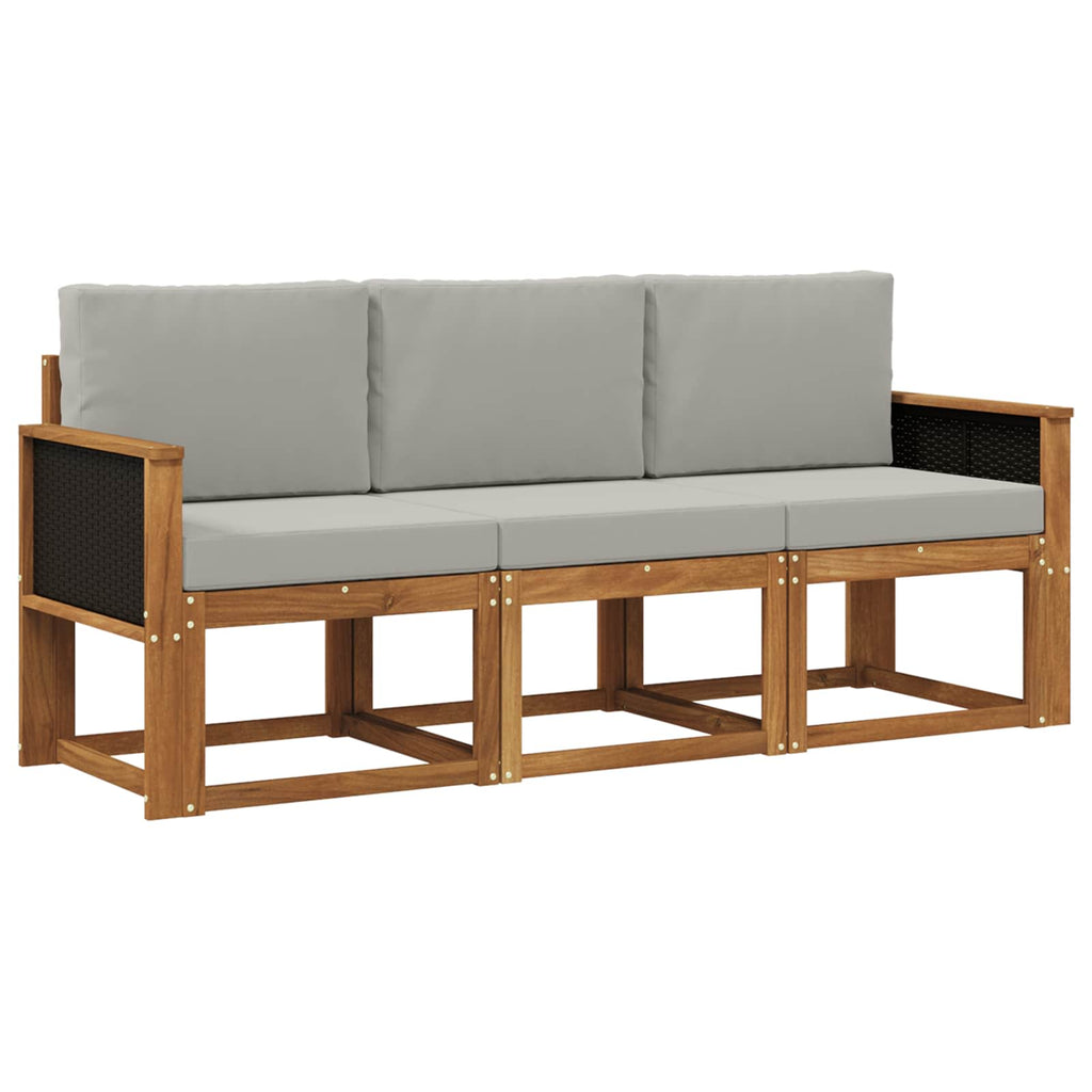 Outdoor-Sofagarnitur mit Kissen 3 pcs Natürlich und Hellgrau