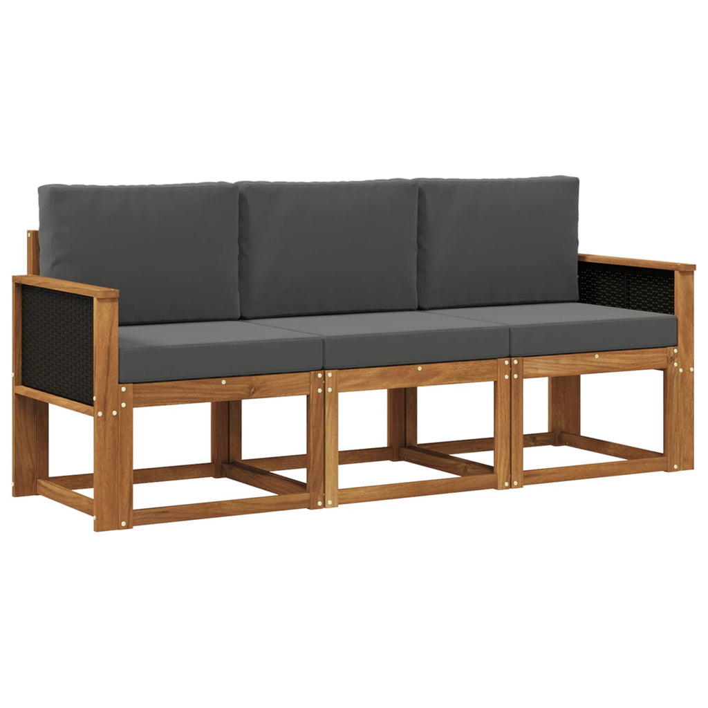 Outdoor-Sofagarnitur mit Kissen 3 pcs Natur und Anthrazit