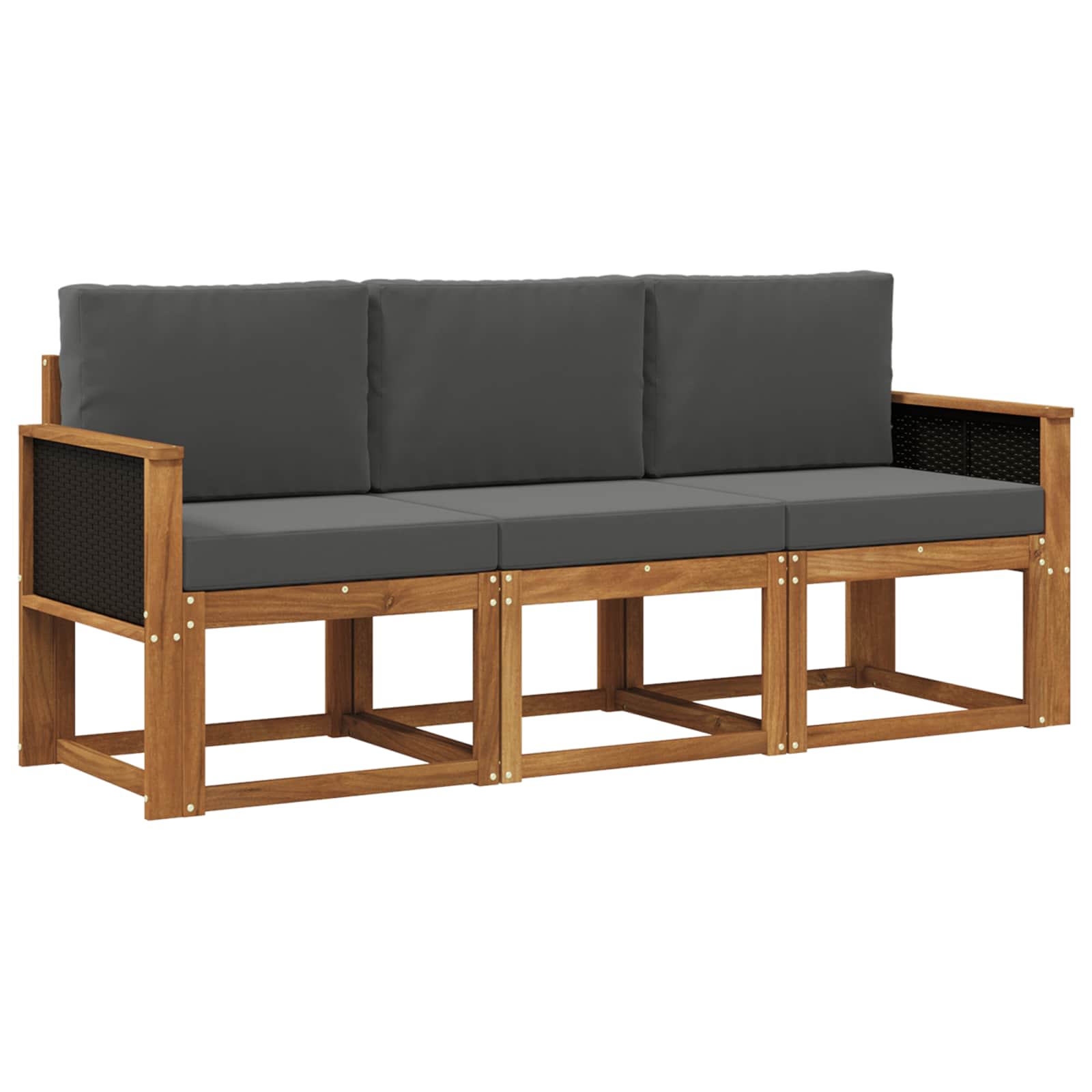 Outdoor-Sofagarnitur mit Kissen 3 pcs Natur und Anthrazit