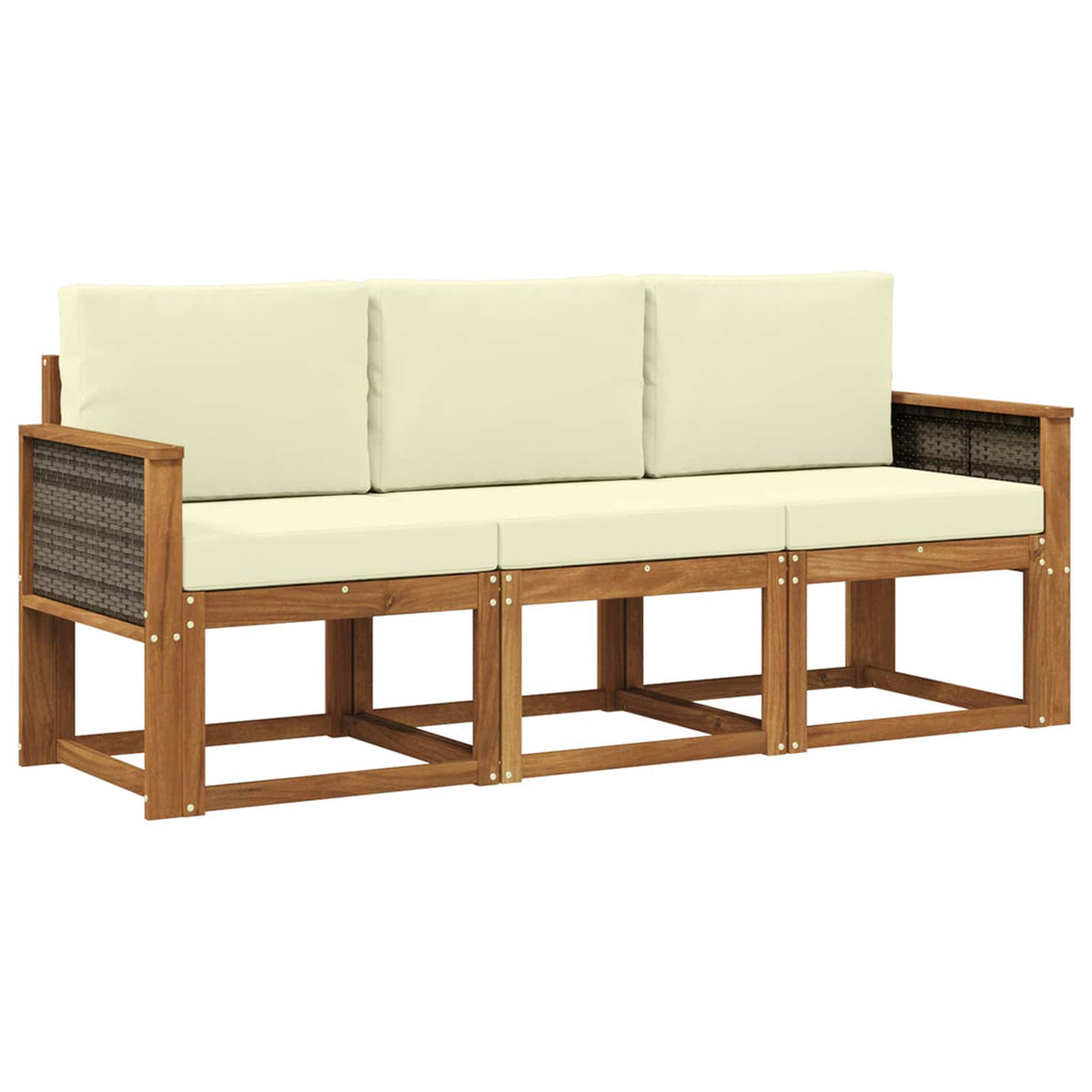 Outdoor-Sofagarnitur mit Kissen 3 pcs Natur und Creme