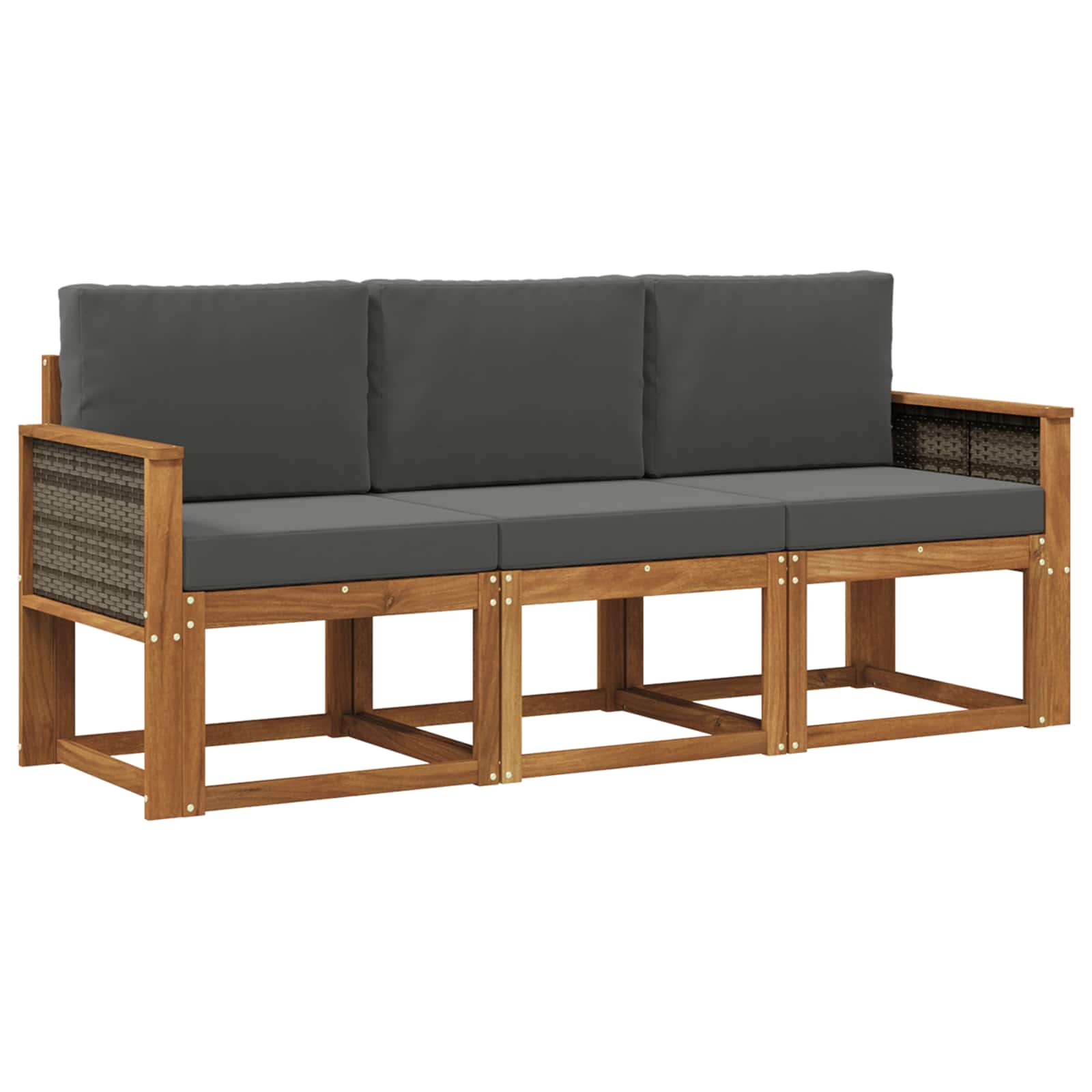 Outdoor-Sofagarnitur mit Kissen 3 pcs Natur und Anthrazit