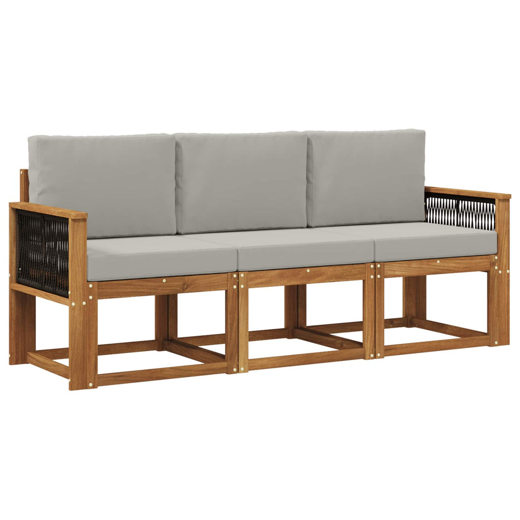 Outdoor-Sofagarnitur mit Kissen 3 pcs Natürlich und Hellgrau