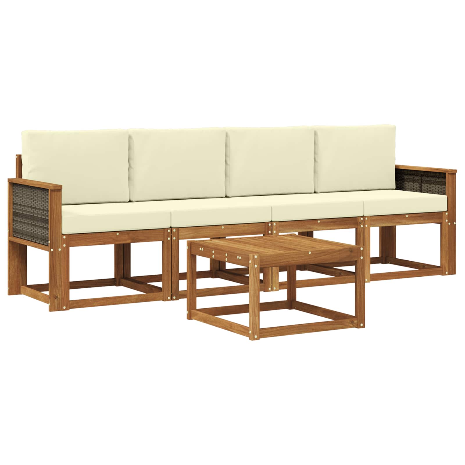 Outdoor-Sofagarnitur mit Kissen 4 pcs Natur und Creme