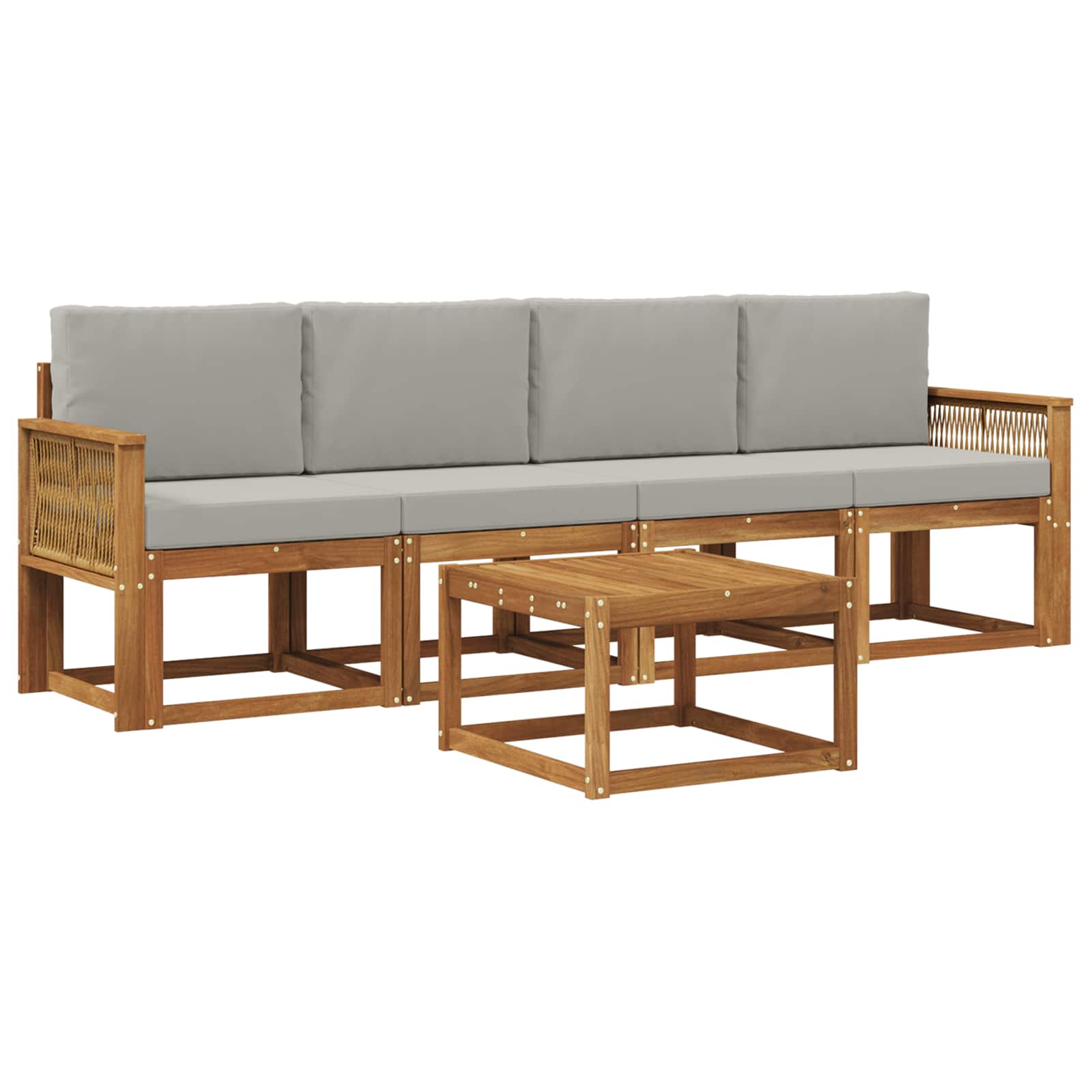 Outdoor-Sofagarnitur 5 pcs Natürlich und Hellgrau Polyester