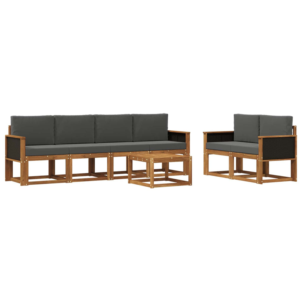 Outdoor-Sofagarnitur mit Kissen 6 pcs Natur und Anthrazit