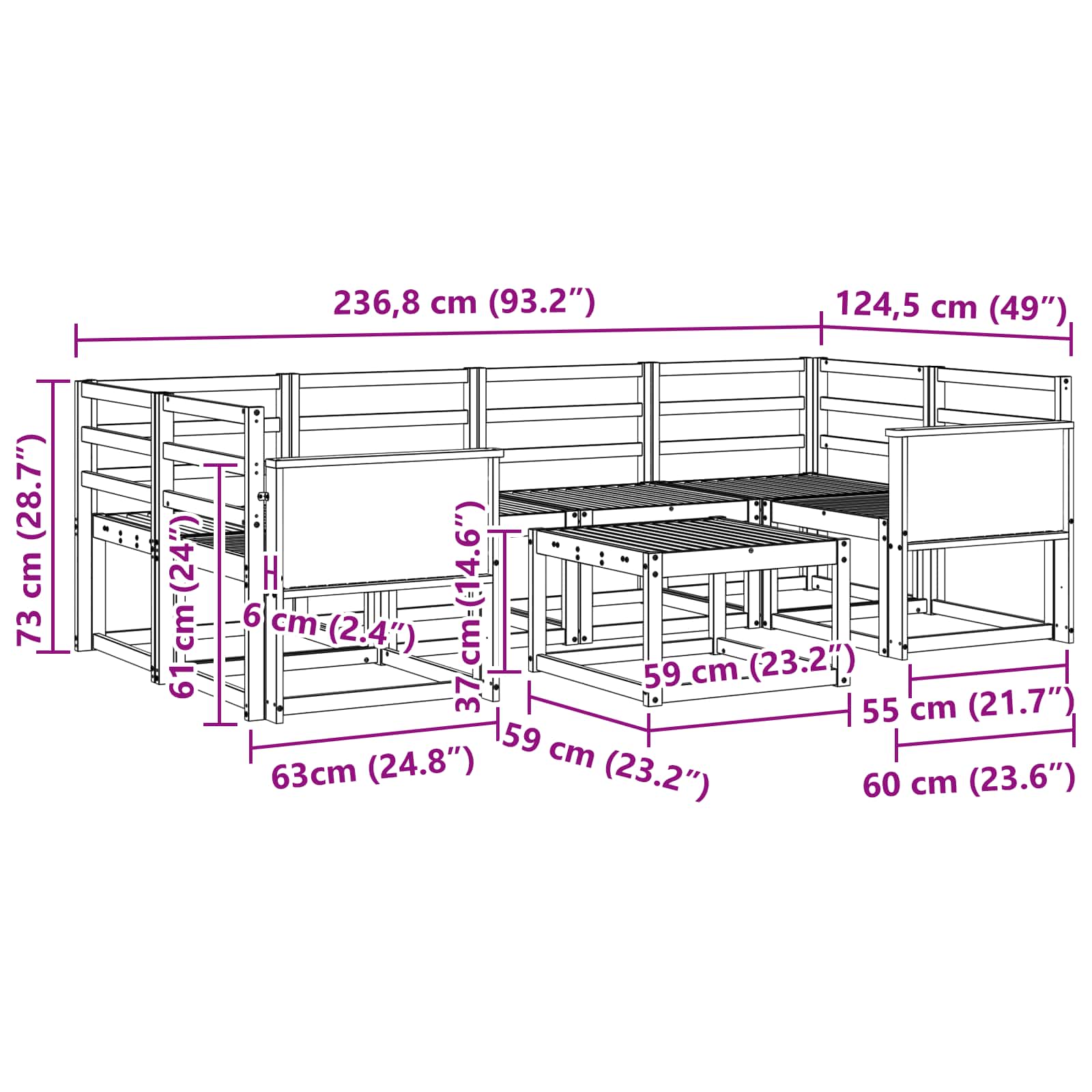 Outdoor-Sofagarnitur 5 pcs Natur Massivholz Akazie