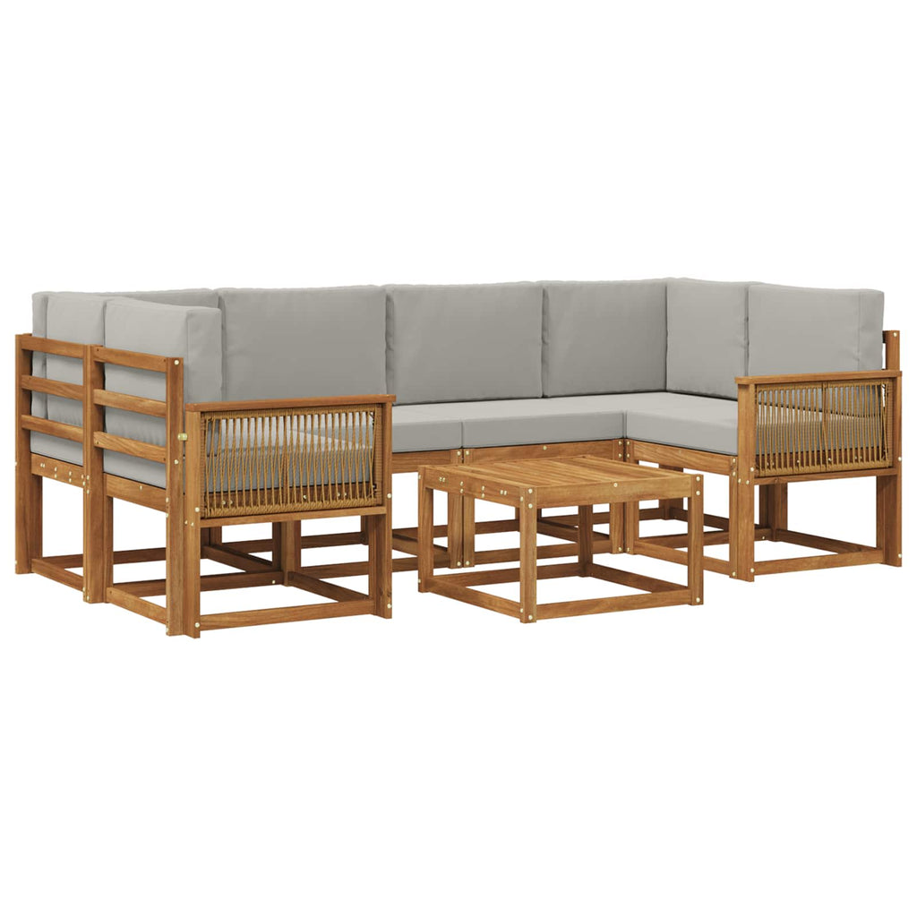 Outdoor-Sofagarnitur 7 pcs Natürlich und Hellgrau Polyester
