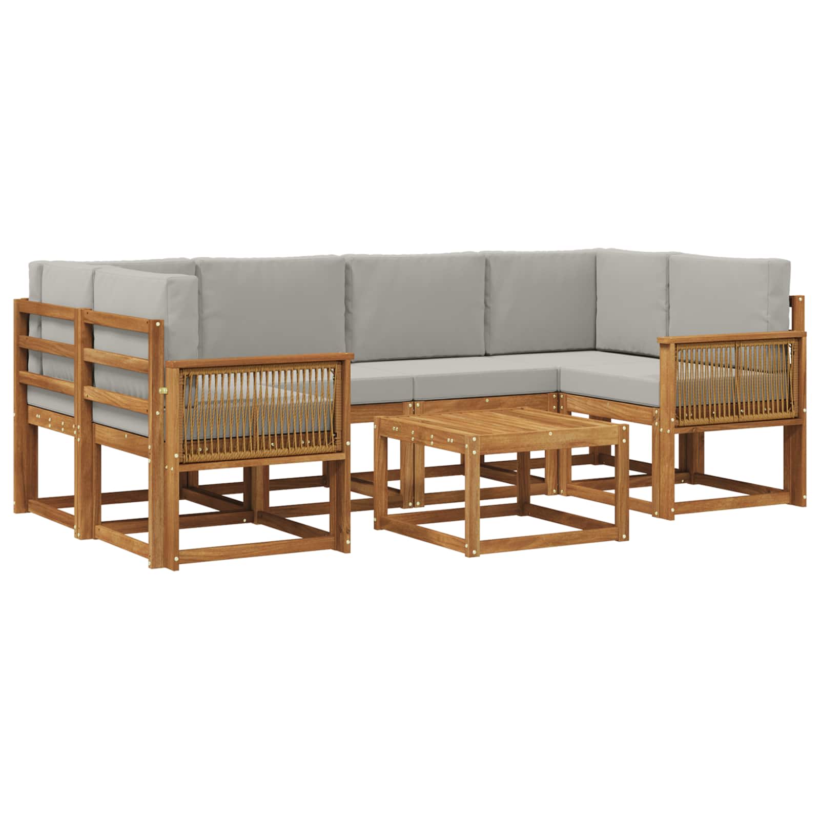 Outdoor-Sofagarnitur 7 pcs Natürlich und Hellgrau Polyester