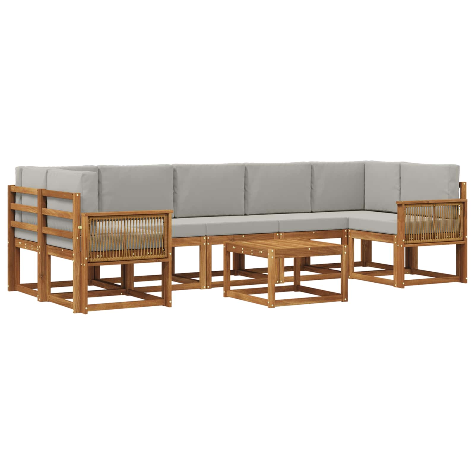 Outdoor-Sofagarnitur 8 pcs Natürlich und Hellgrau Polyester
