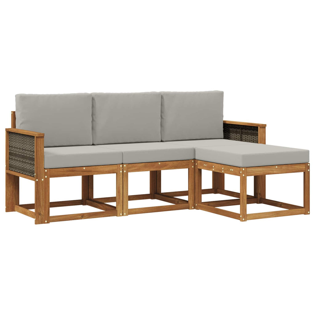 Outdoor-Sofagarnitur mit Kissen 4 pcs Natürlich und Hellgrau