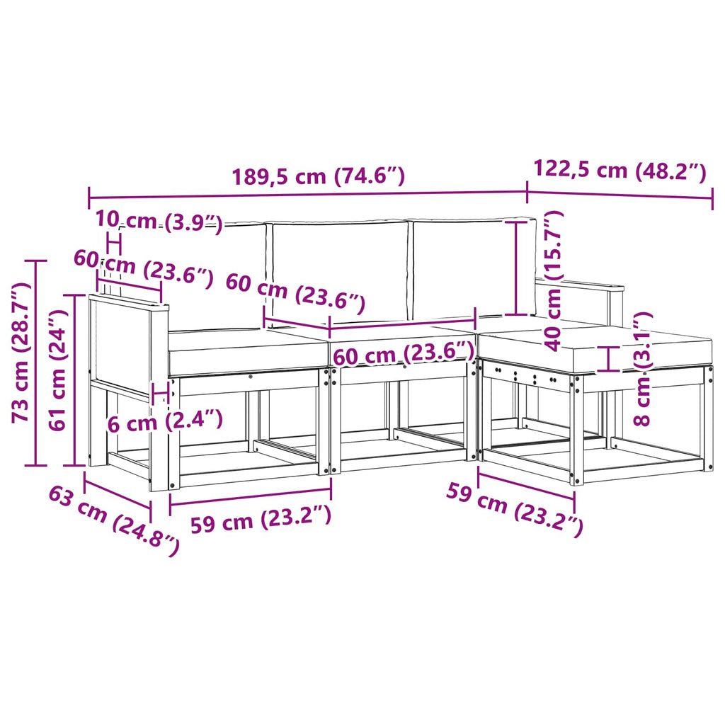 Outdoor-Sofagarnitur mit Kissen 4 pcs Natürlich und Hellgrau
