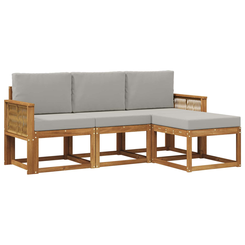 Outdoor-Sofagarnitur 4 pcs Natürlich und Hellgrau Polyester