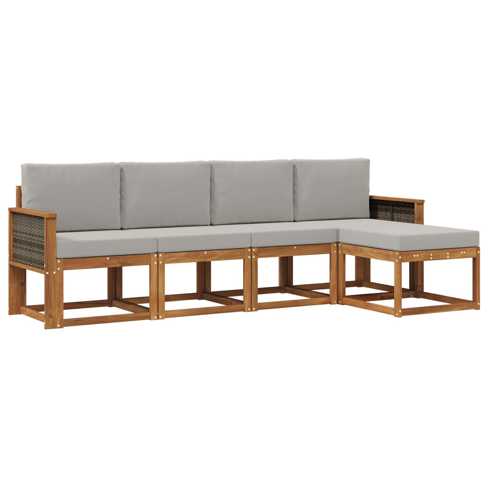 Outdoor-Sofagarnitur 5 pcs Natürlich und Hellgrau Polyester