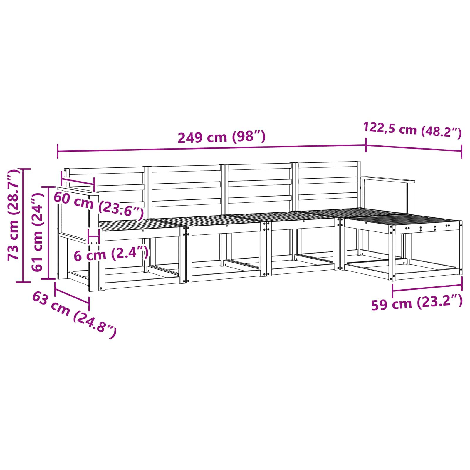 Outdoor-Sofagarnitur 5 pcs Natur Massivholz Akazie