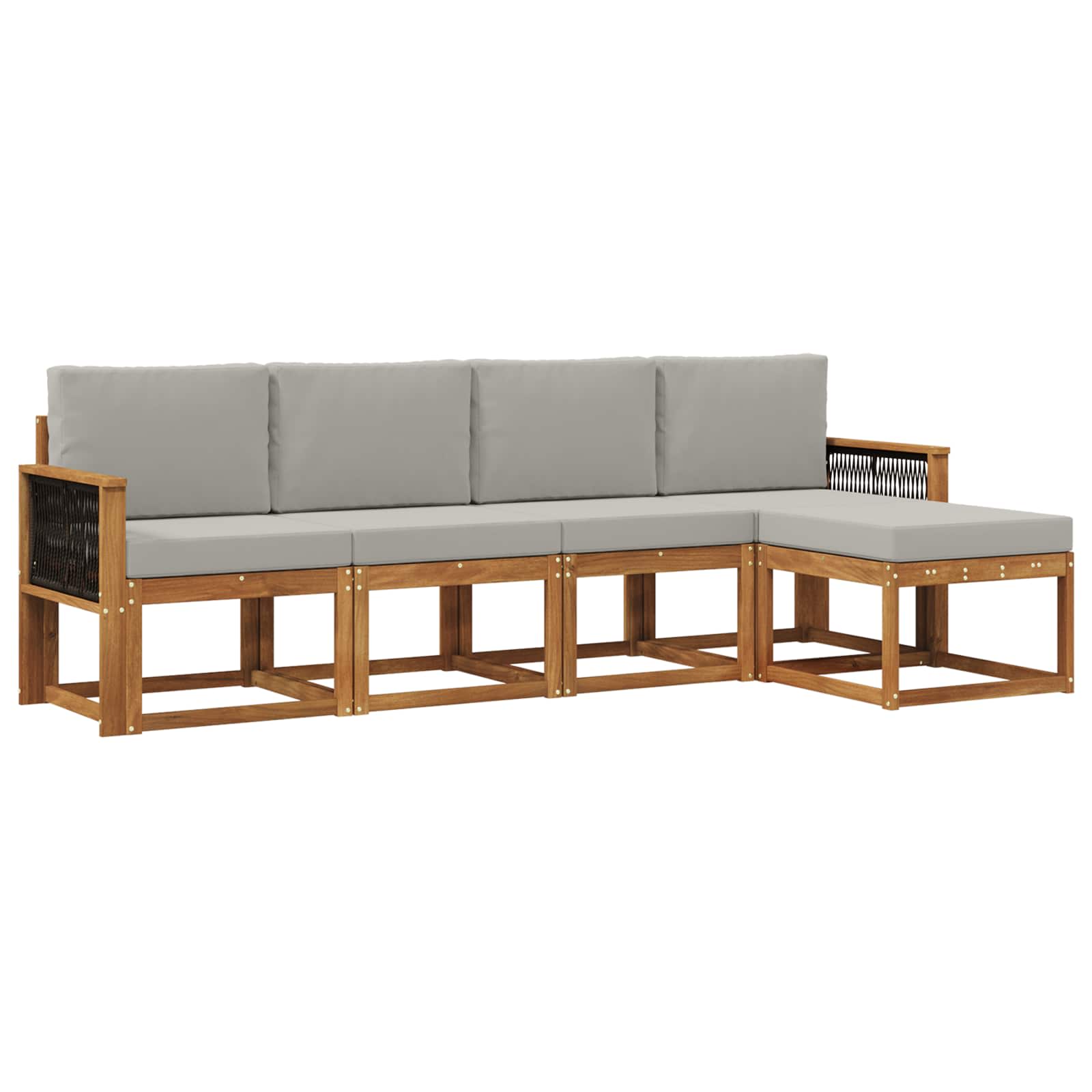 Outdoor-Sofagarnitur 5 pcs Natürlich und Hellgrau Polyester