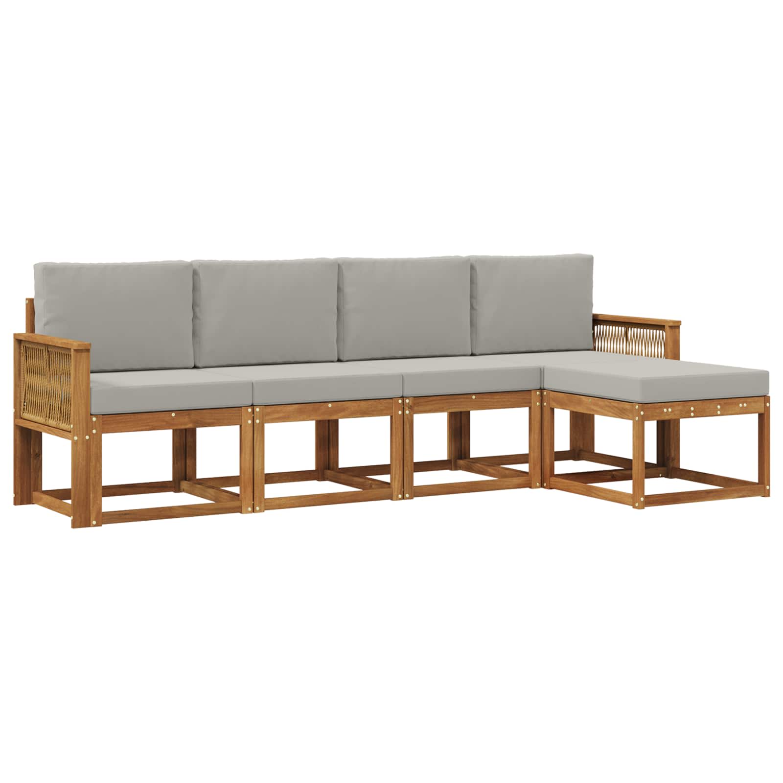Outdoor-Sofagarnitur 5 pcs Natürlich und Hellgrau Polyester