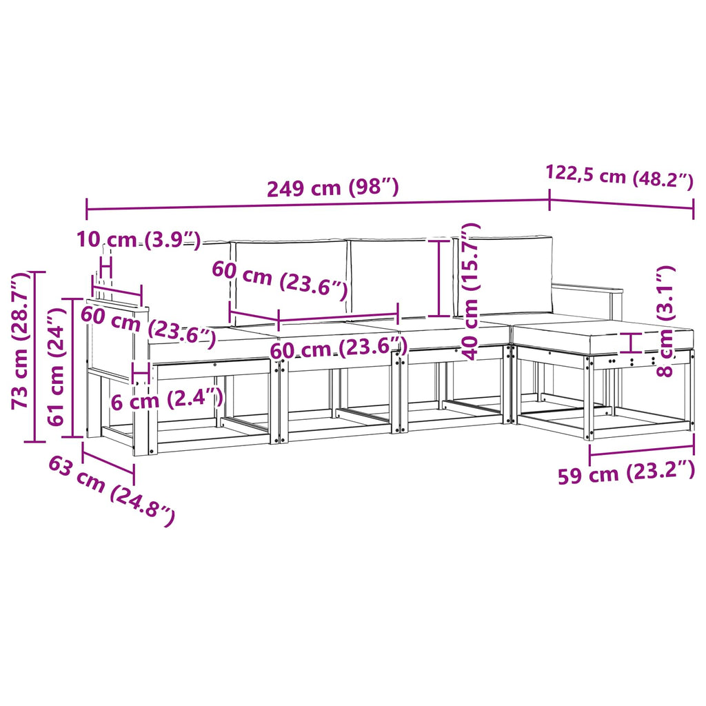 Outdoor-Sofagarnitur 5 pcs Natürlich und Hellgrau Polyester