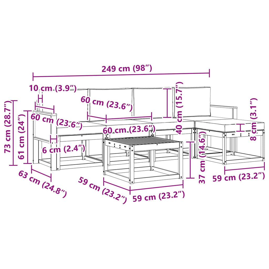 Outdoor-Sofagarnitur 6 pcs Natürlich und Hellgrau Polyester