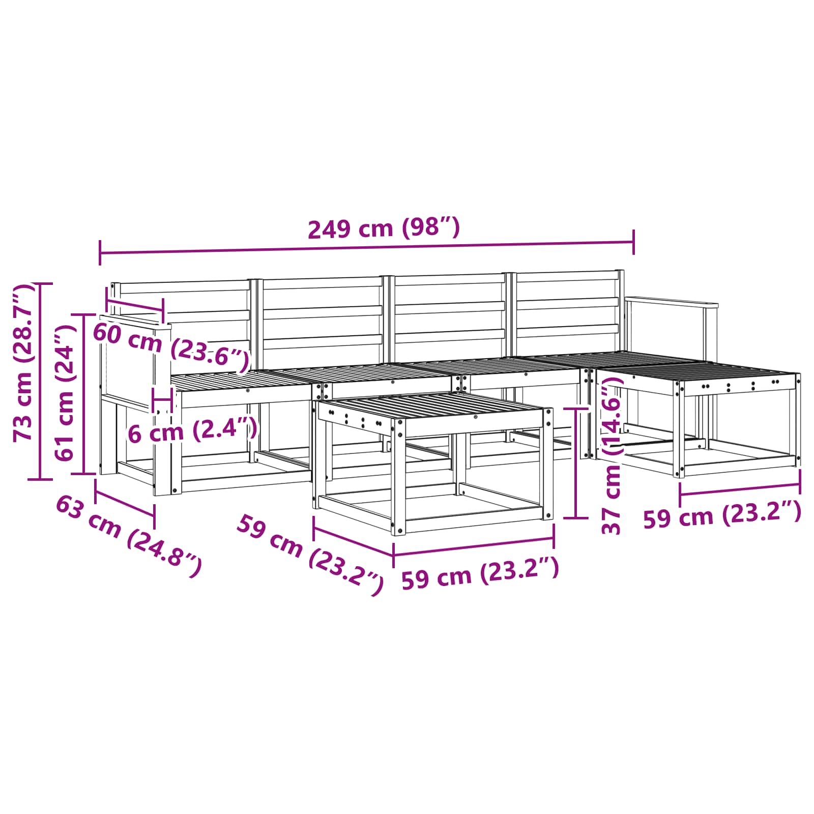 Outdoor-Sofagarnitur 6 pcs Natur Massivholz Akazie