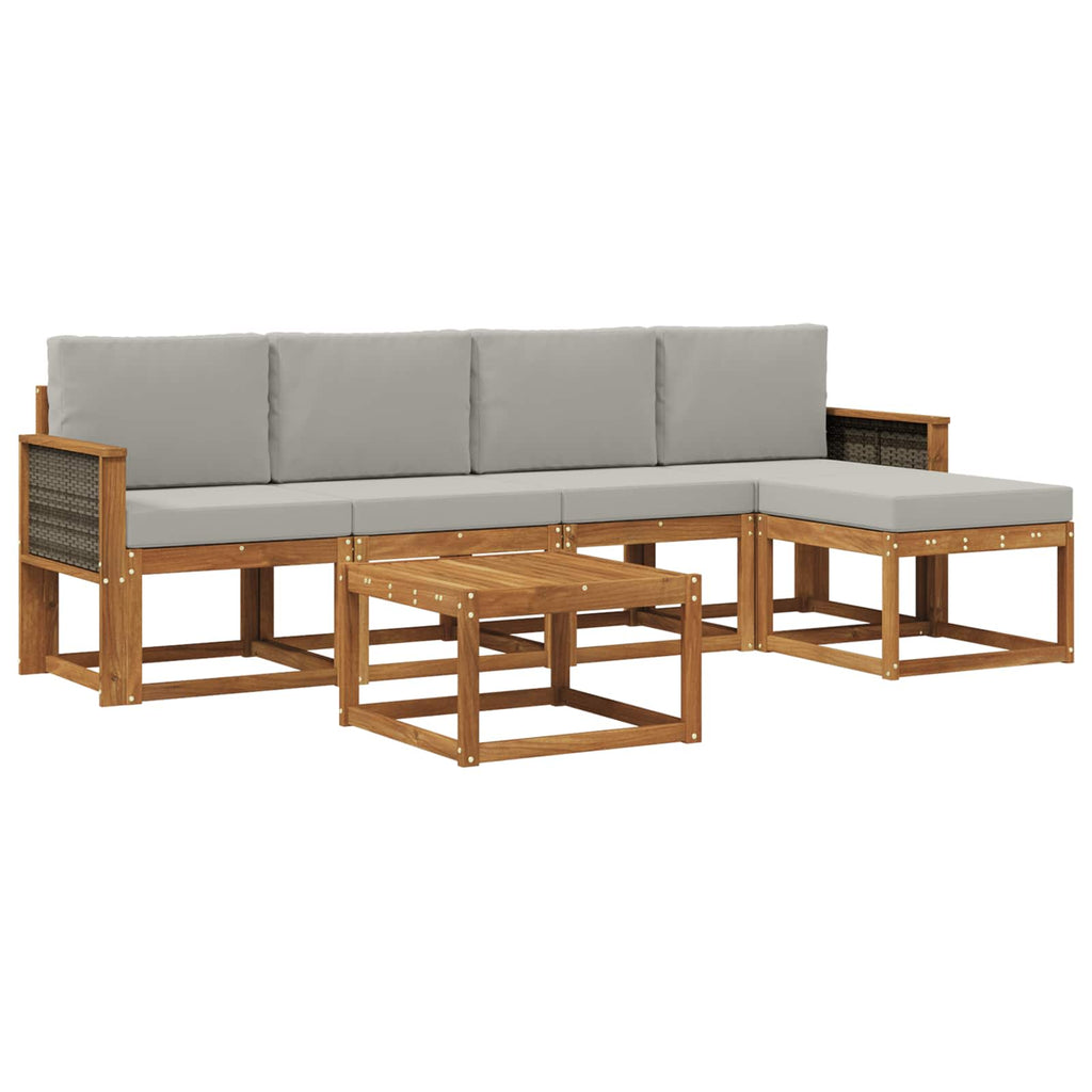 Outdoor-Sofagarnitur 6 pcs Natürlich und Hellgrau Polyester