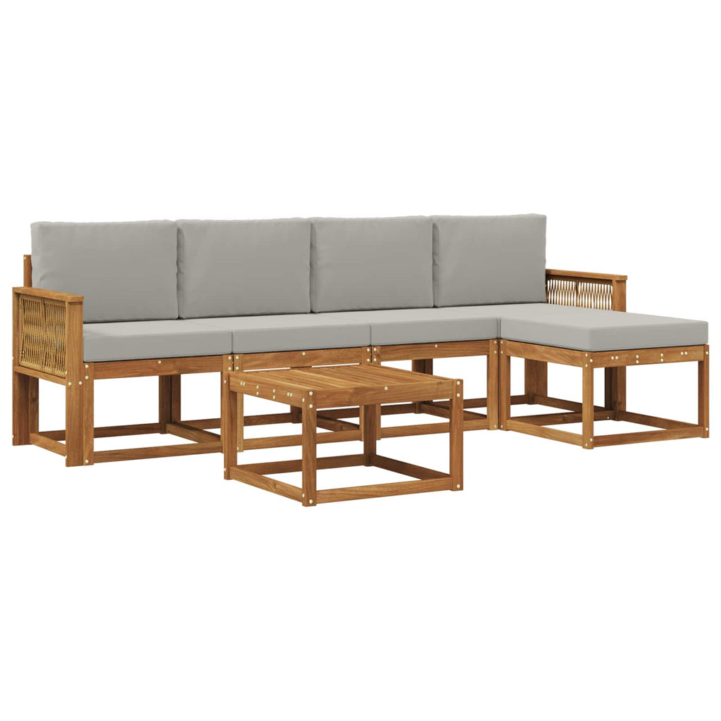 Outdoor-Sofagarnitur 6 pcs Natürlich und Hellgrau Polyester
