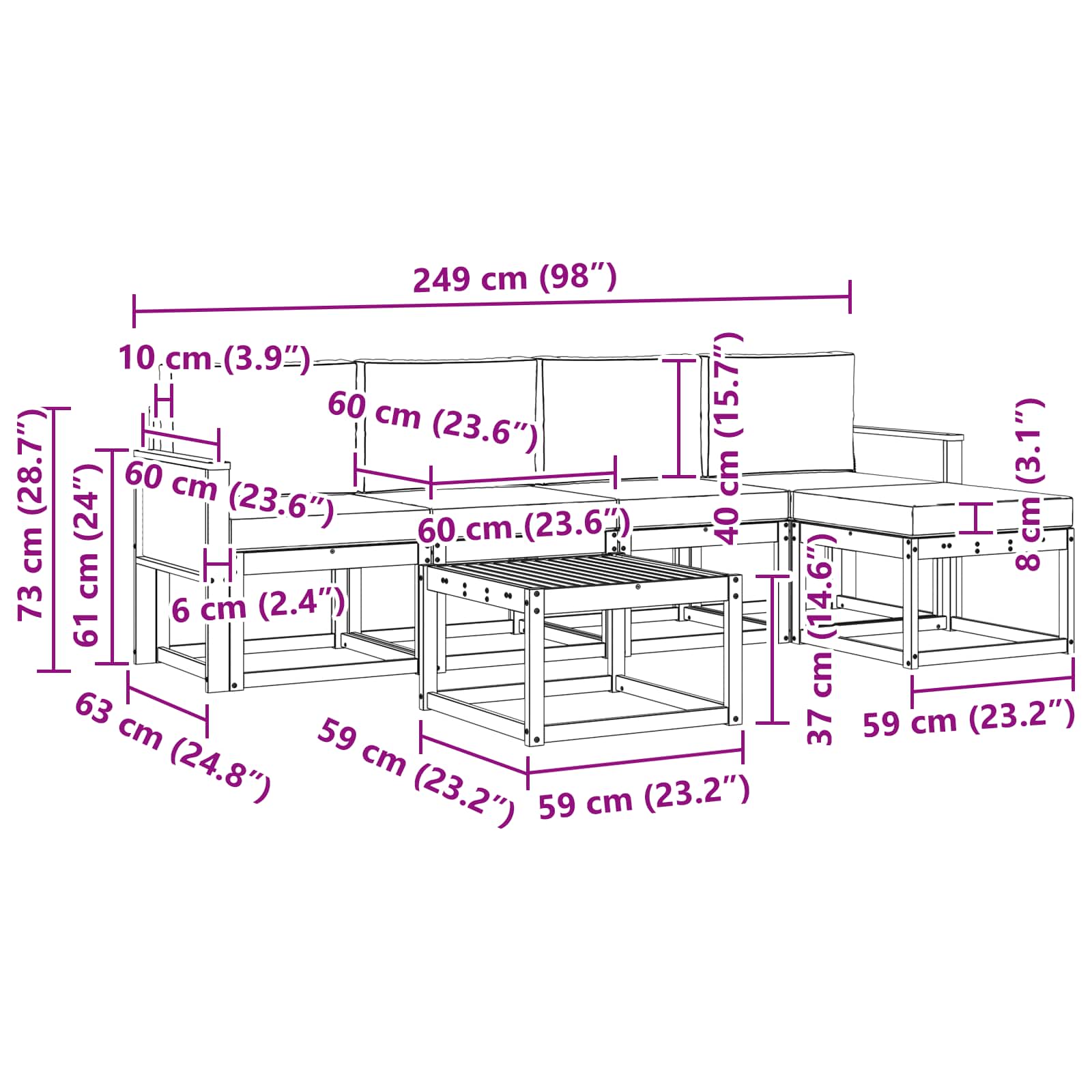 Outdoor-Sofagarnitur 6 pcs Natürlich und Hellgrau Polyester
