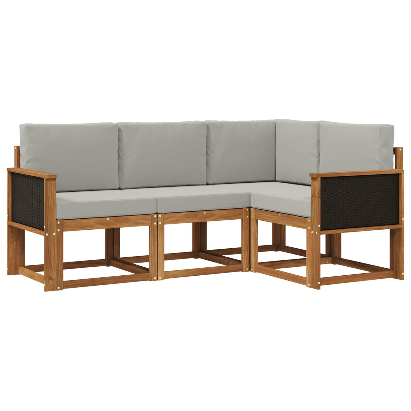 Outdoor-Sofagarnitur 4 pcs Natürlich und Hellgrau Polyester