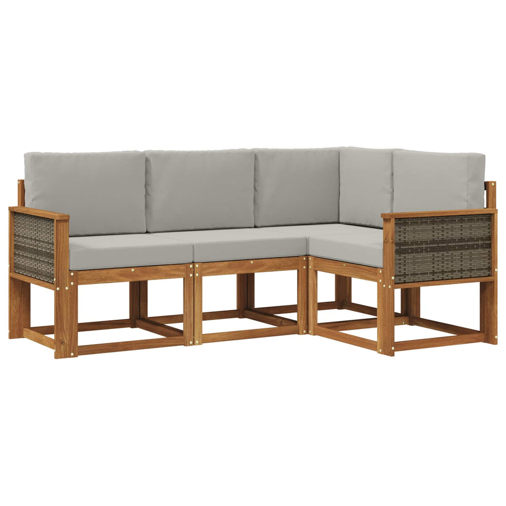 Outdoor-Sofagarnitur 4 pcs Natürlich und Hellgrau Polyester