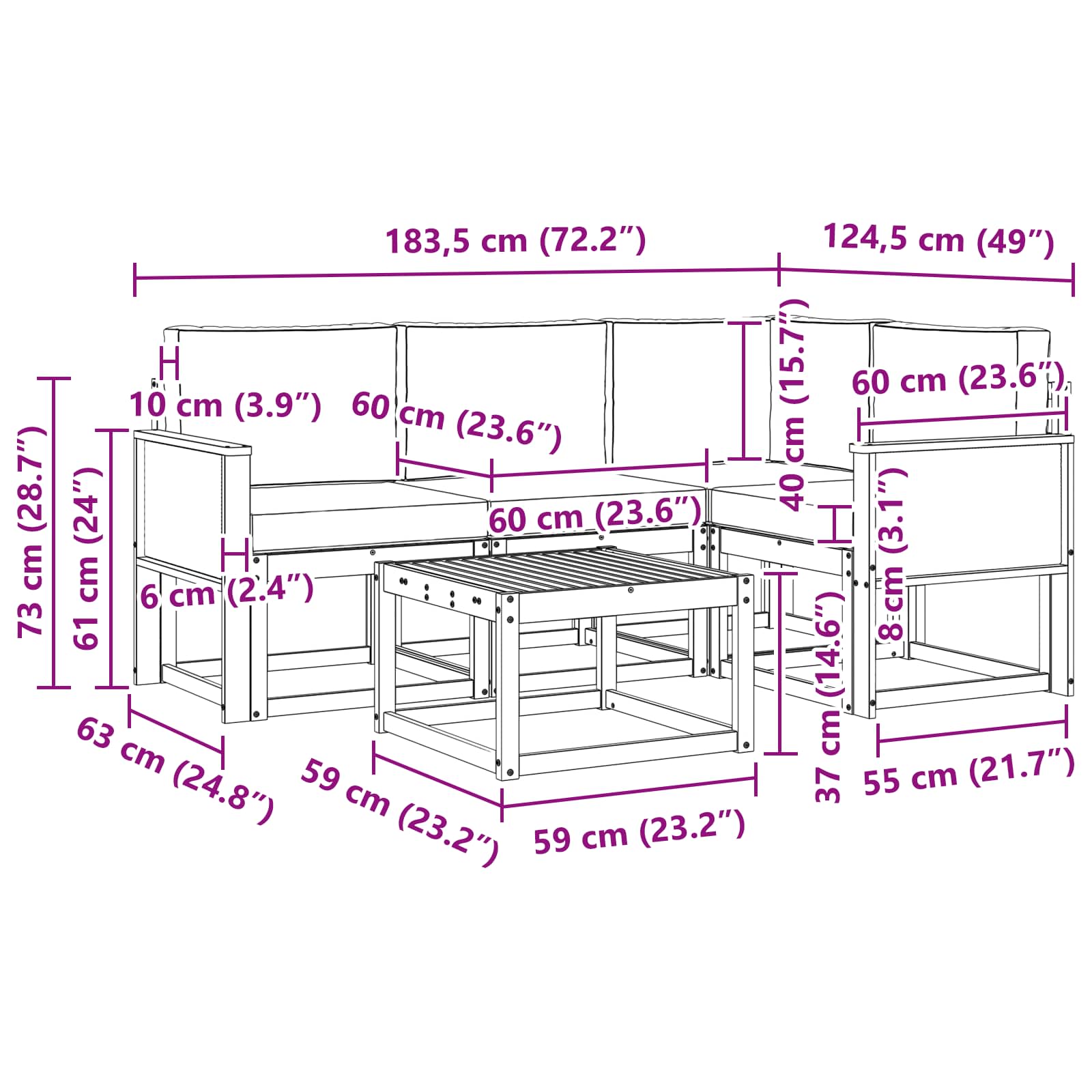 Outdoor-Sofagarnitur 5 pcs Natürlich und Hellgrau Polyester
