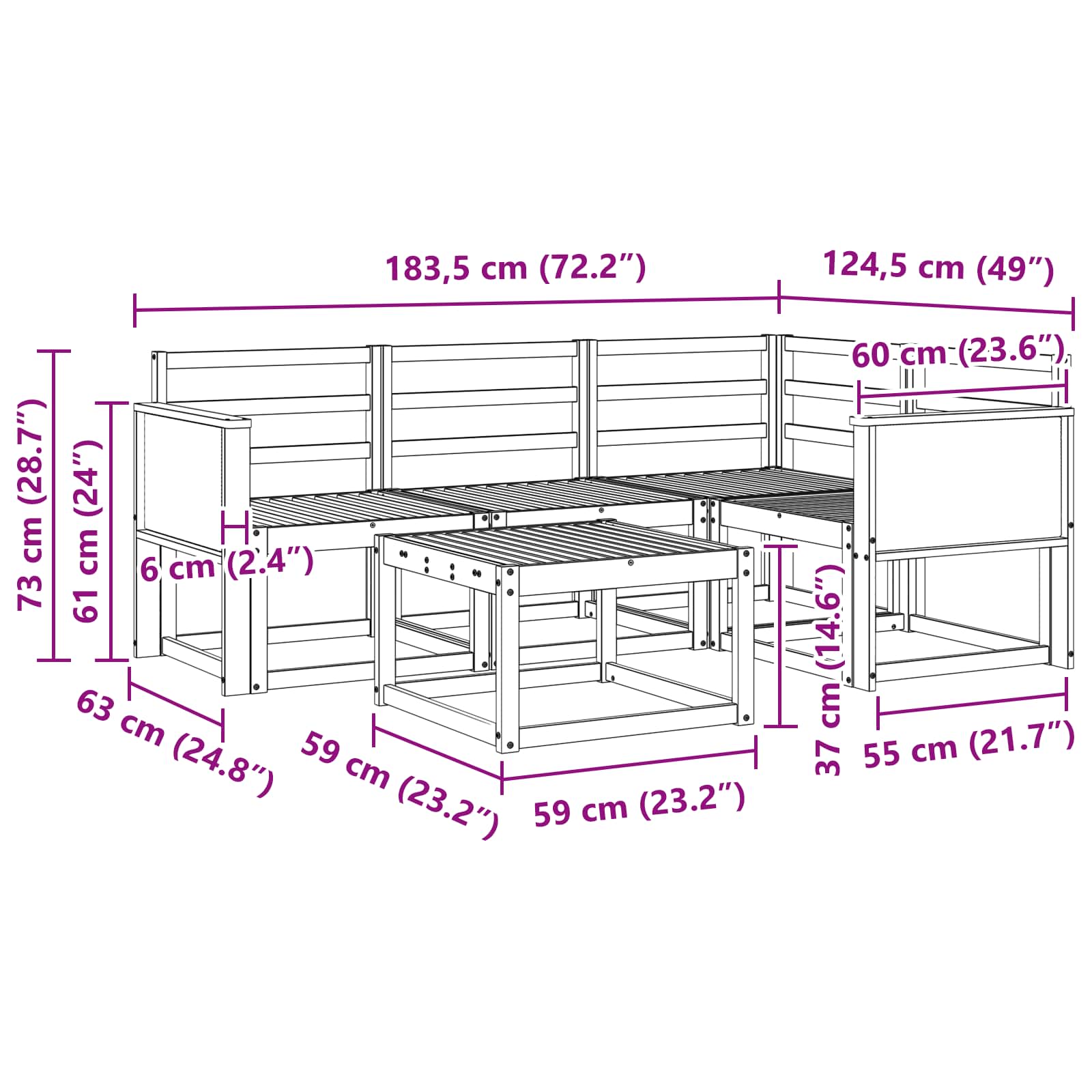 Outdoor-Sofagarnitur 5 pcs Natur Massivholz Akazie