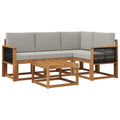 Outdoor-Sofagarnitur 5 pcs Natürlich und Hellgrau Polyester