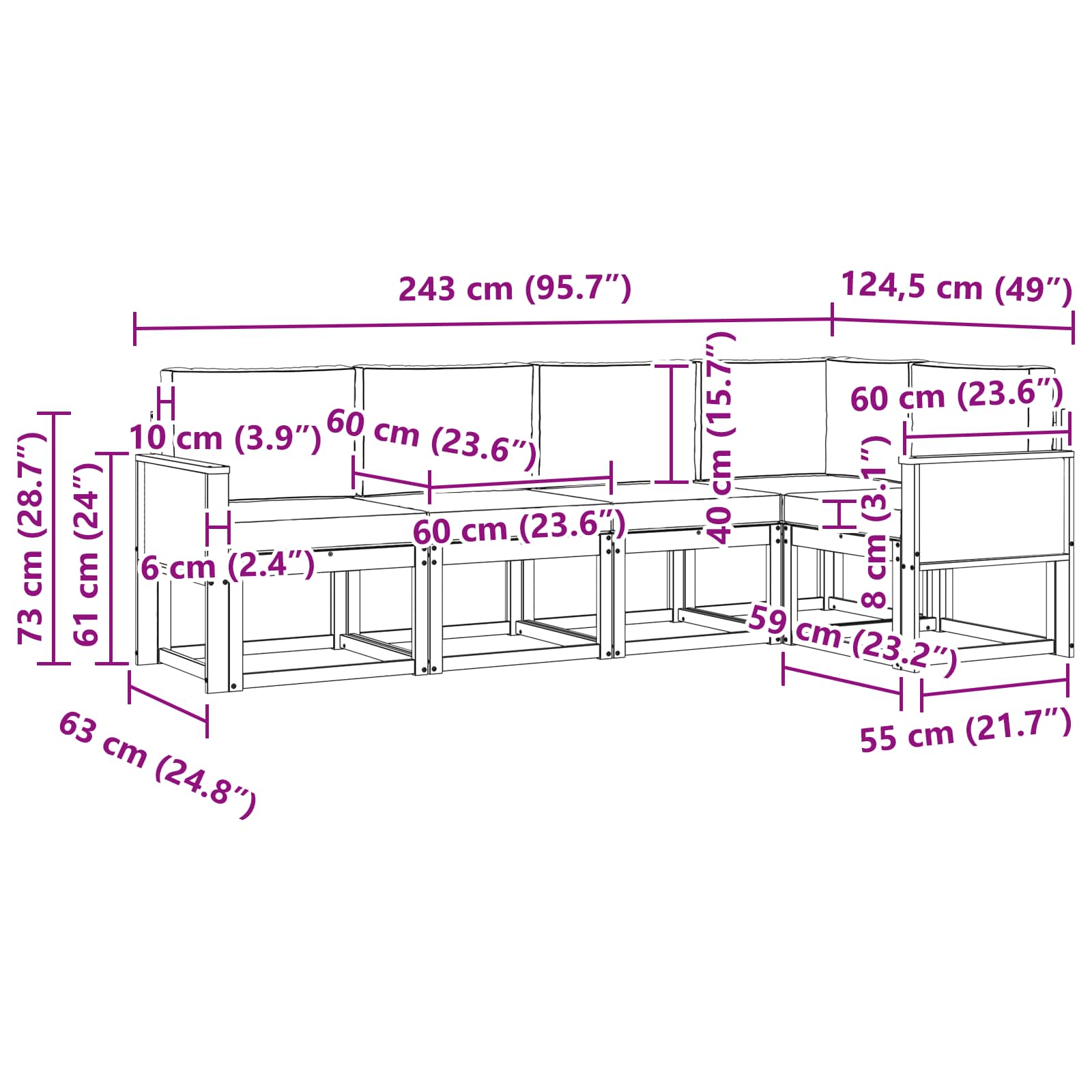 Outdoor-Sofagarnitur 5 pcs Natürlich und Hellgrau Polyester