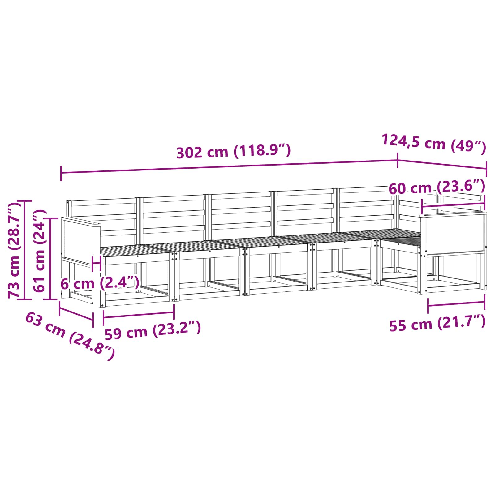 Outdoor-Sofagarnitur 6 pcs Natur Massivholz Akazie