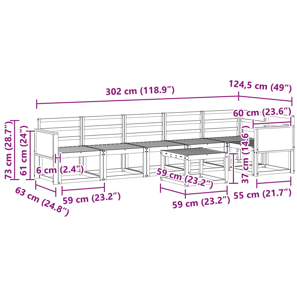 Outdoor-Sofagarnitur 7 pcs Natur Massivholz Akazie