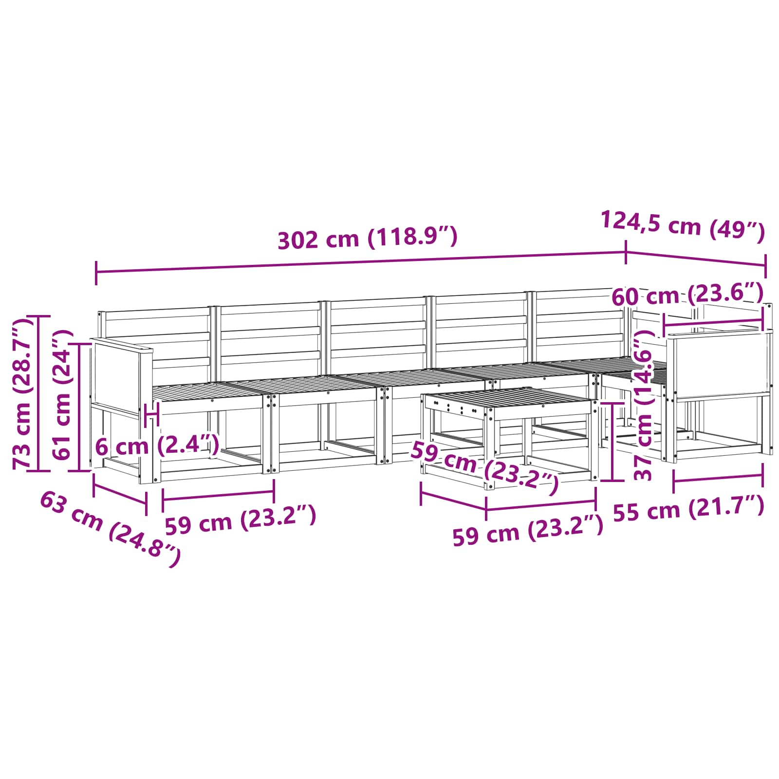 Outdoor-Sofagarnitur 7 pcs Natur Massivholz Akazie