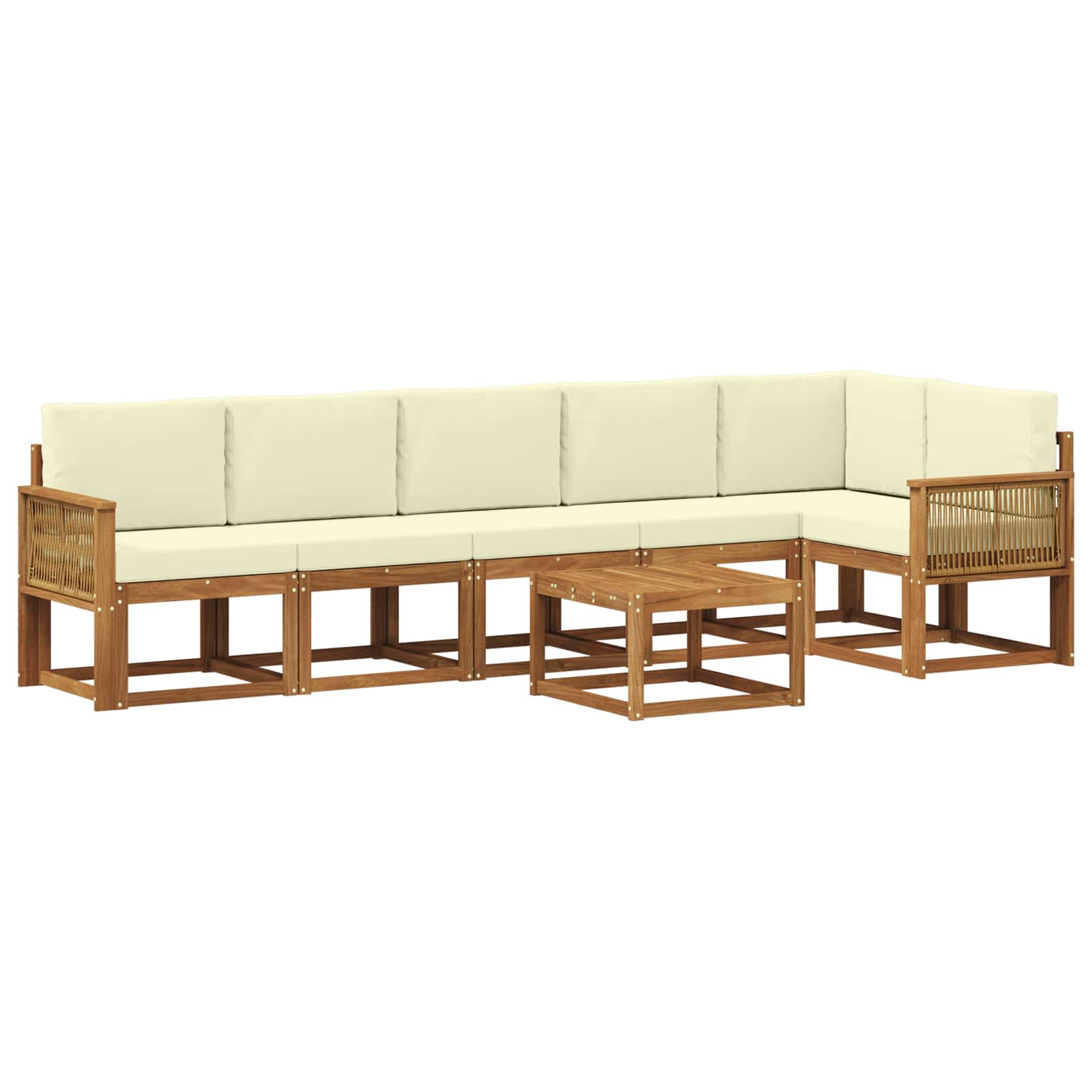Outdoor-Sofagarnitur mit Kissen 7 pcs Natur und Creme Polyester
