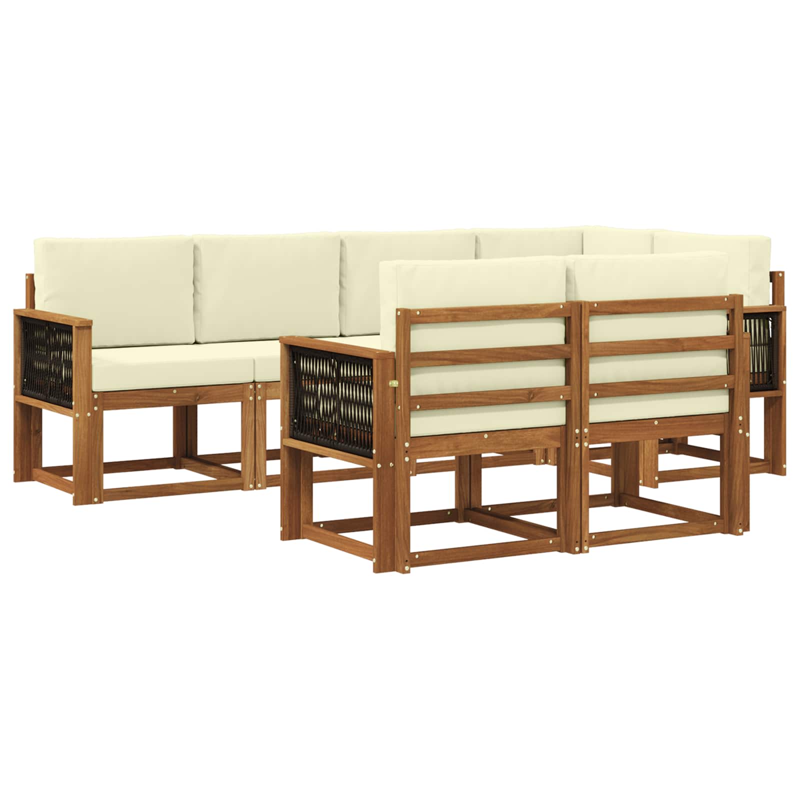 Outdoor-Sofagarnitur mit Kissen 7 pcs Natur und Creme Polyester