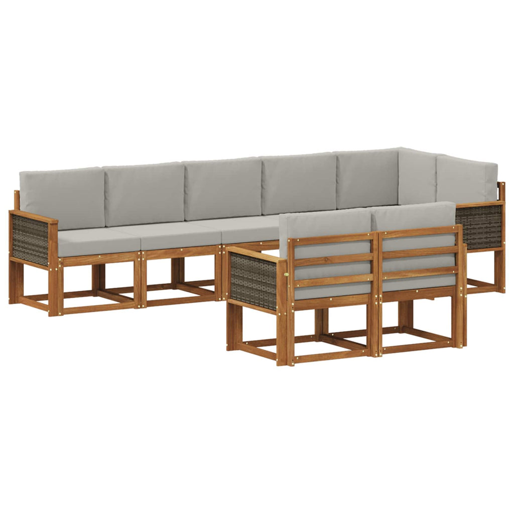 Outdoor-Sofagarnitur 8 pcs Natürlich und Hellgrau Polyester