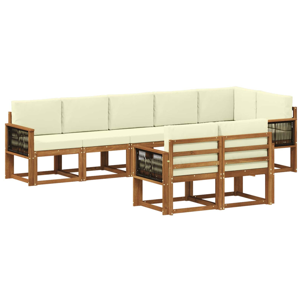 Outdoor-Sofagarnitur mit Kissen 8 pcs Natur und Creme Polyester