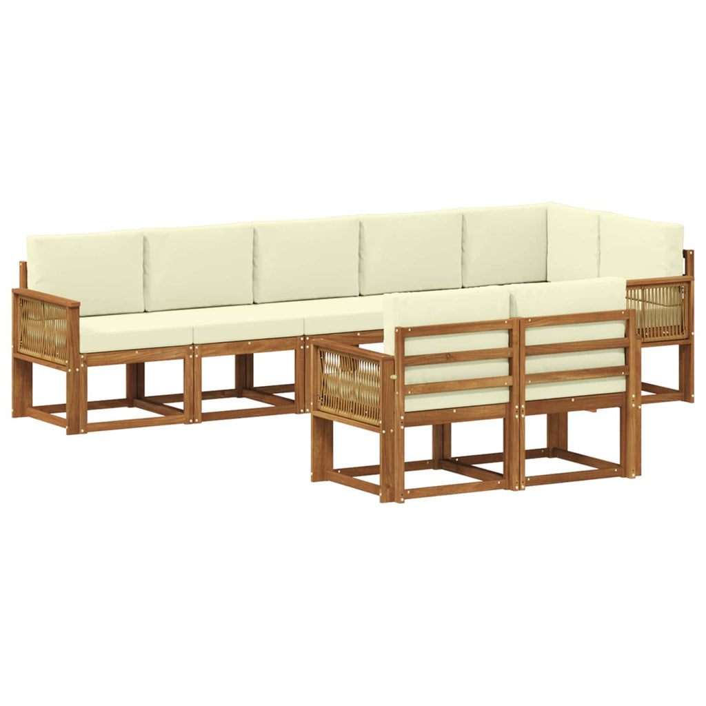 Outdoor-Sofagarnitur mit Kissen 8 pcs Natur und Creme Polyester