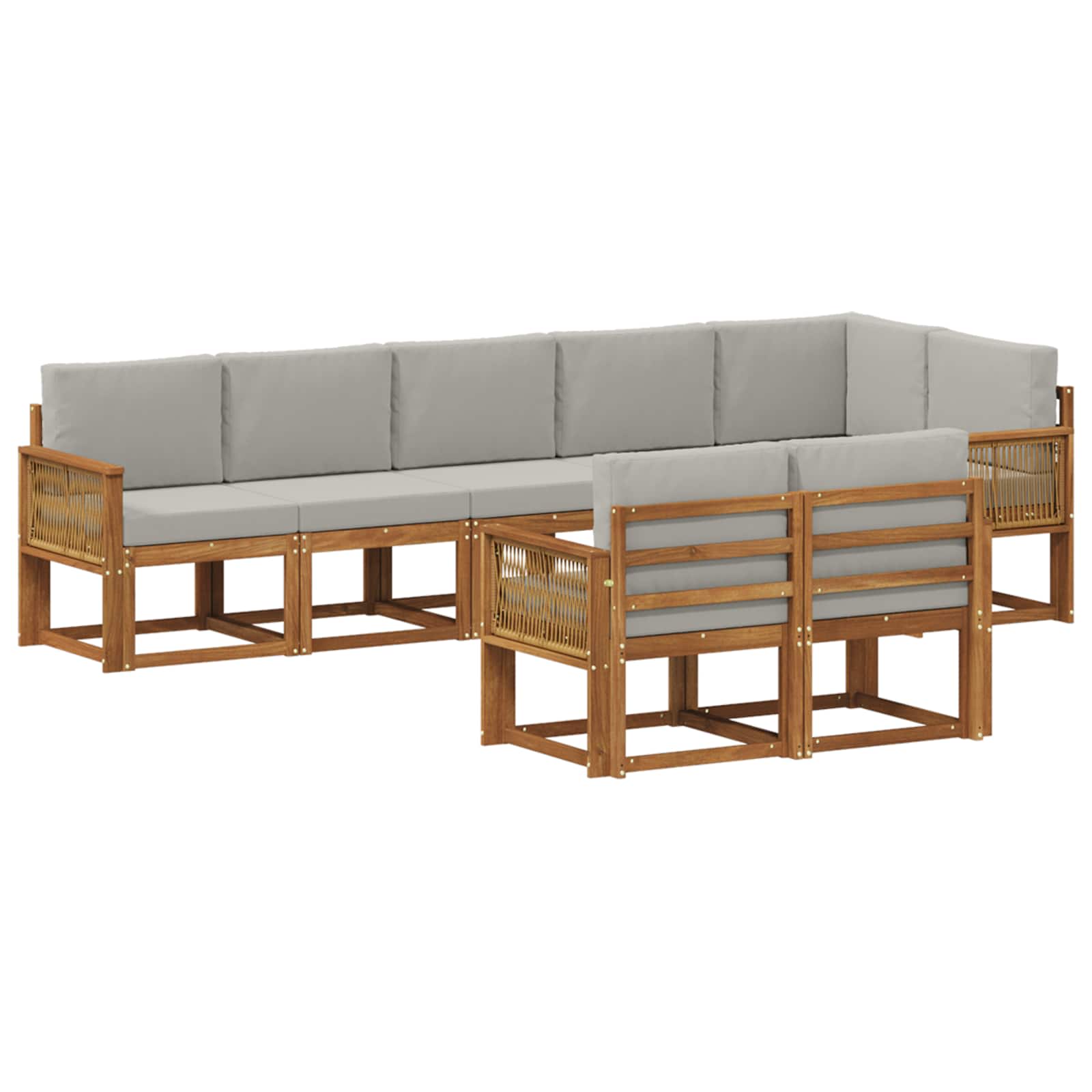 Outdoor-Sofagarnitur 8 pcs Natürlich und Hellgrau Polyester