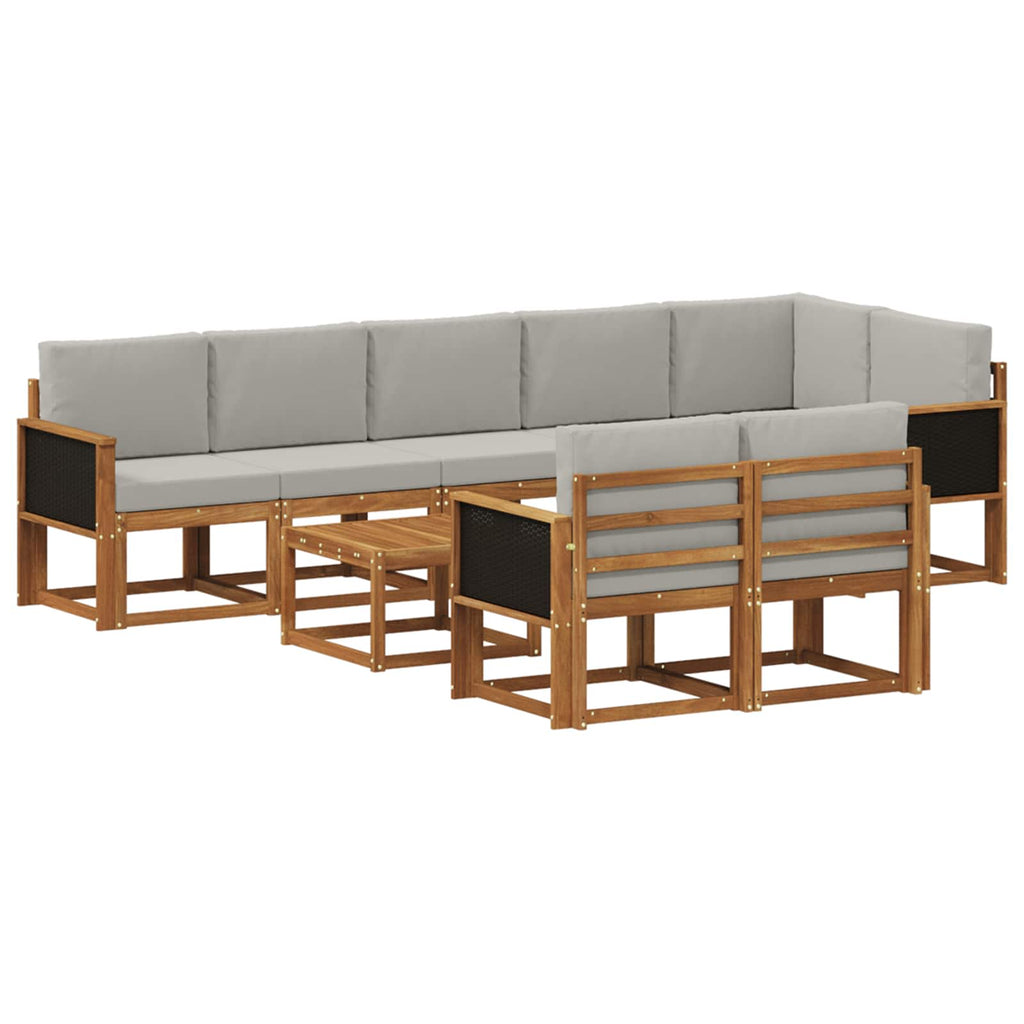 Outdoor-Sofagarnitur 9 pcs Natürlich und Hellgrau Polyester