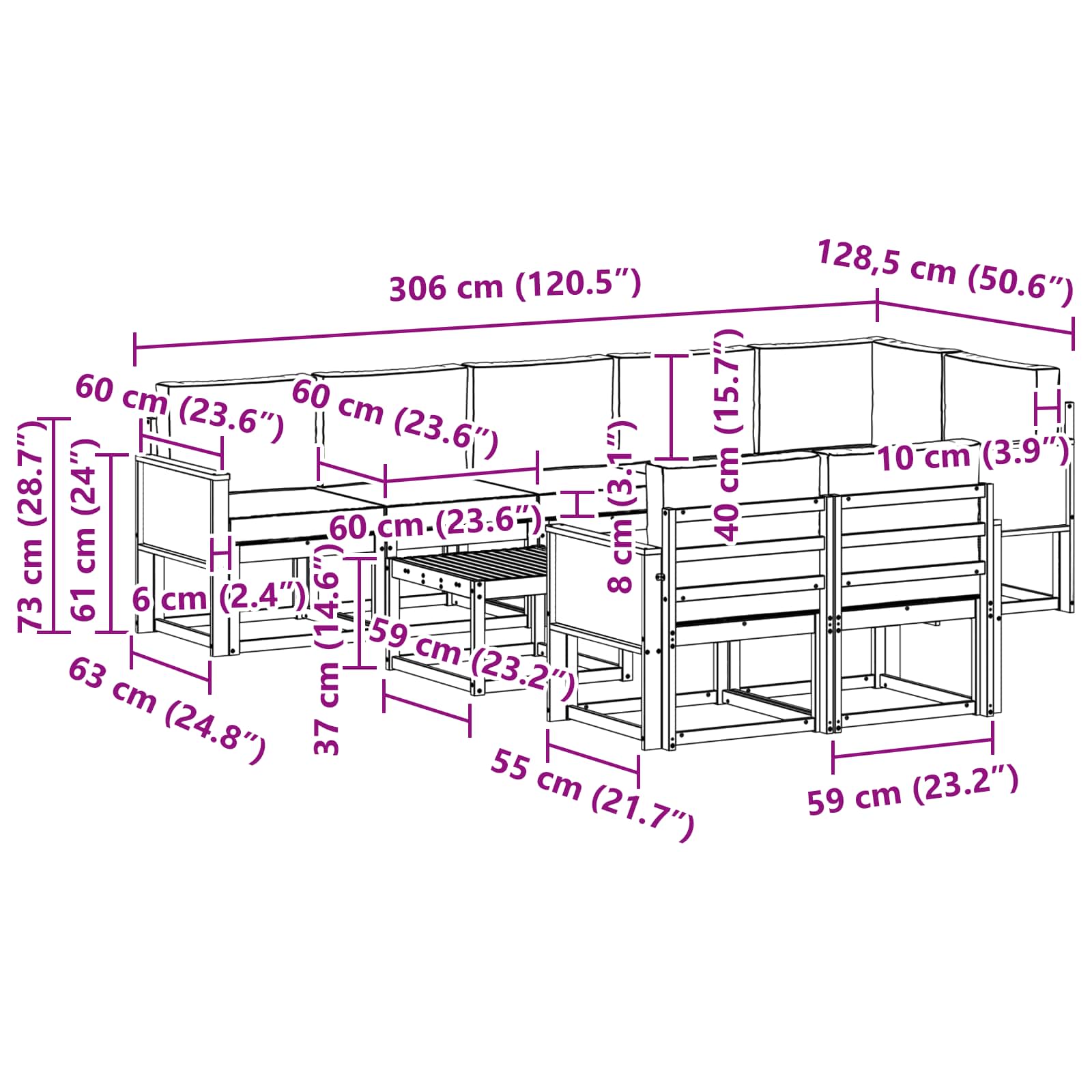Outdoor-Sofagarnitur 9 pcs Natürlich und Hellgrau Polyester