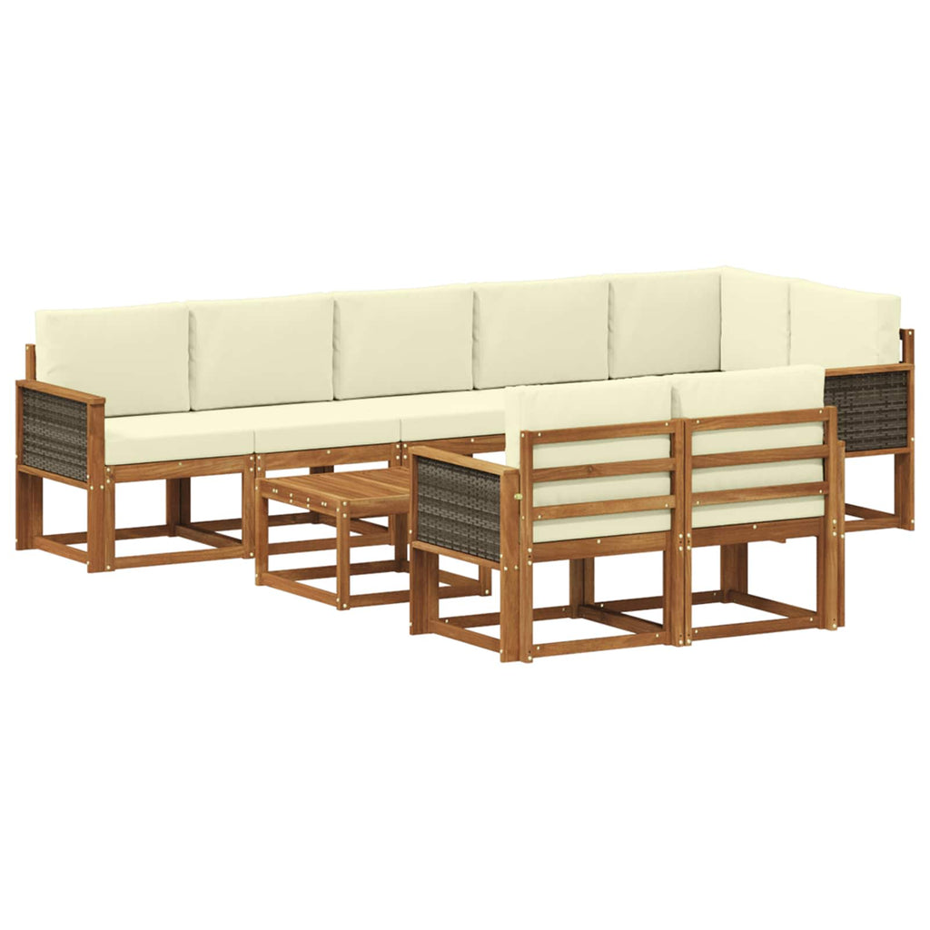 Outdoor-Sofagarnitur mit Kissen 9 pcs Natur und Creme Polyester