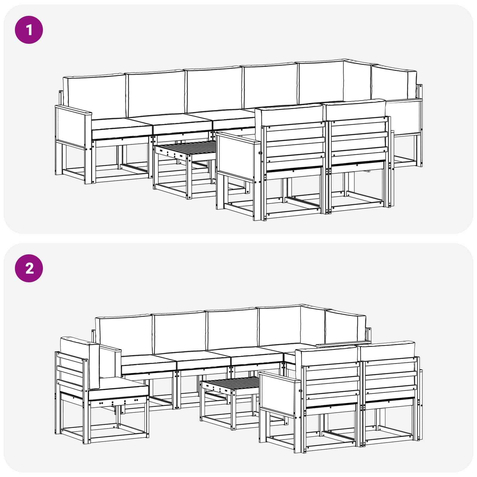 Outdoor-Sofagarnitur 9 pcs Natürlich und Hellgrau Polyester