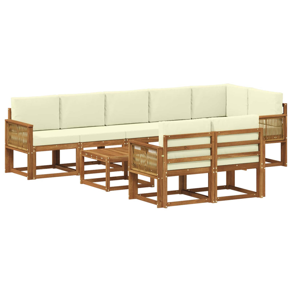 Outdoor-Sofagarnitur mit Kissen 9 pcs Natur und Creme Polyester