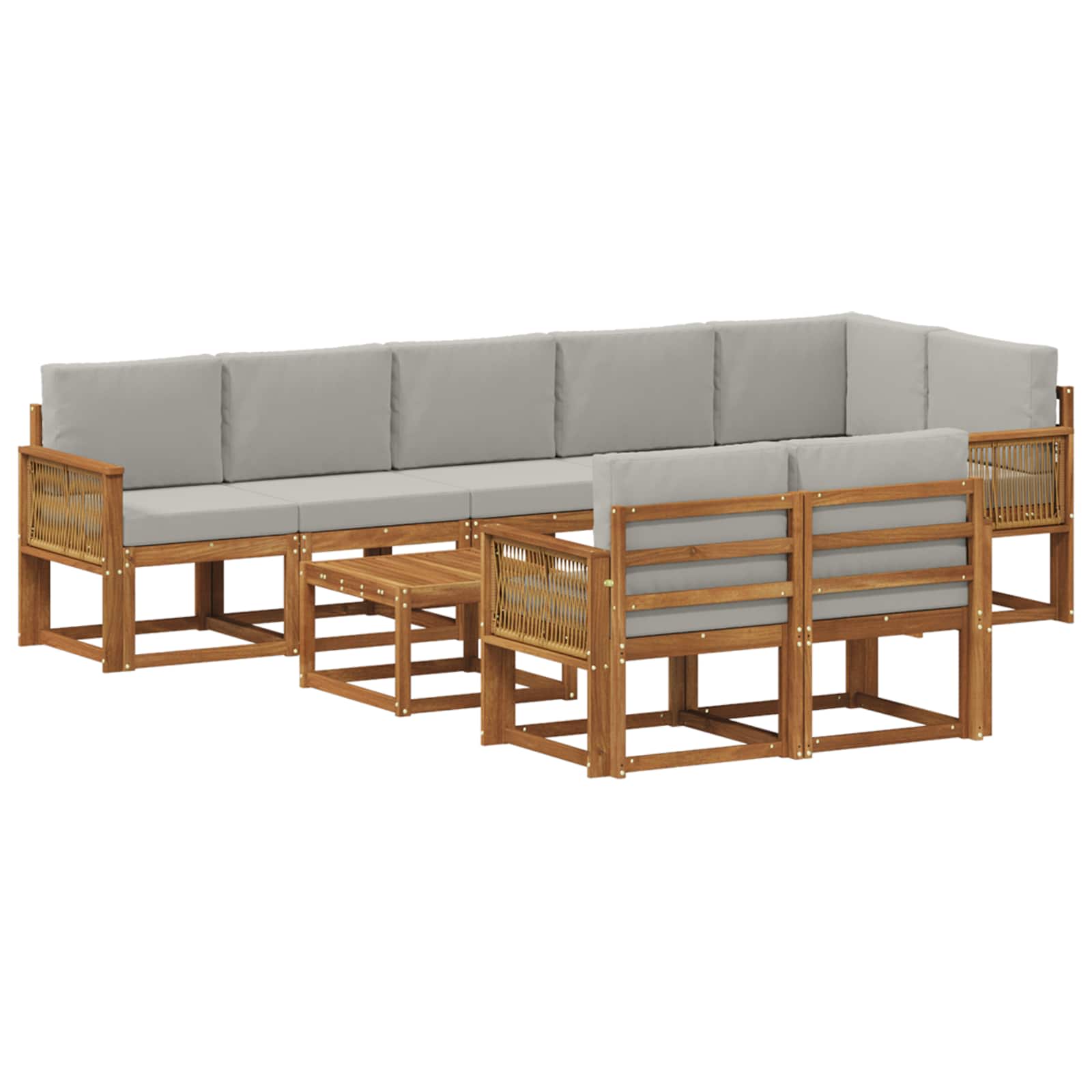 Outdoor-Sofagarnitur 9 pcs Natürlich und Hellgrau Polyester