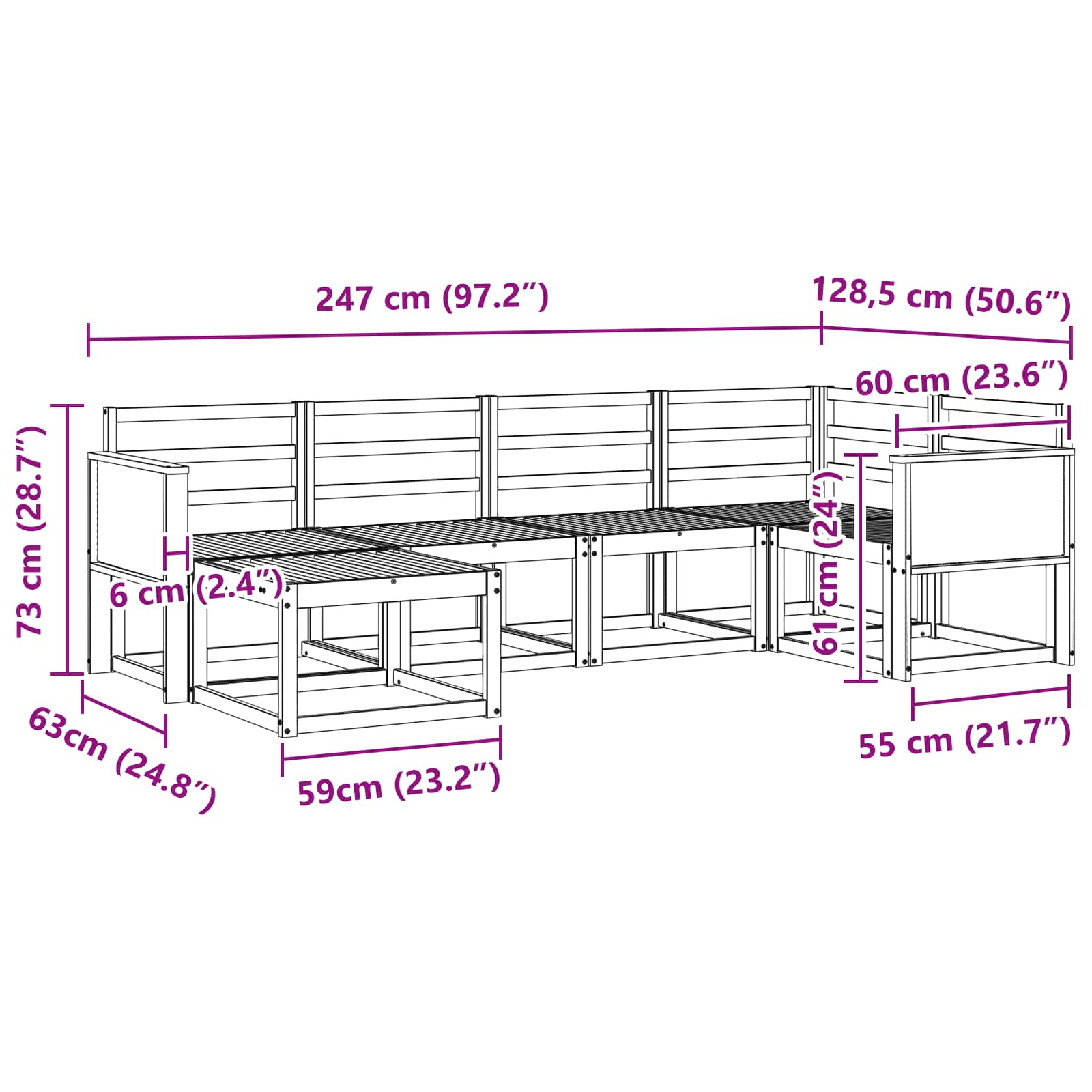 Outdoor-Sofagarnitur 6 pcs Natur Massivholz Akazie